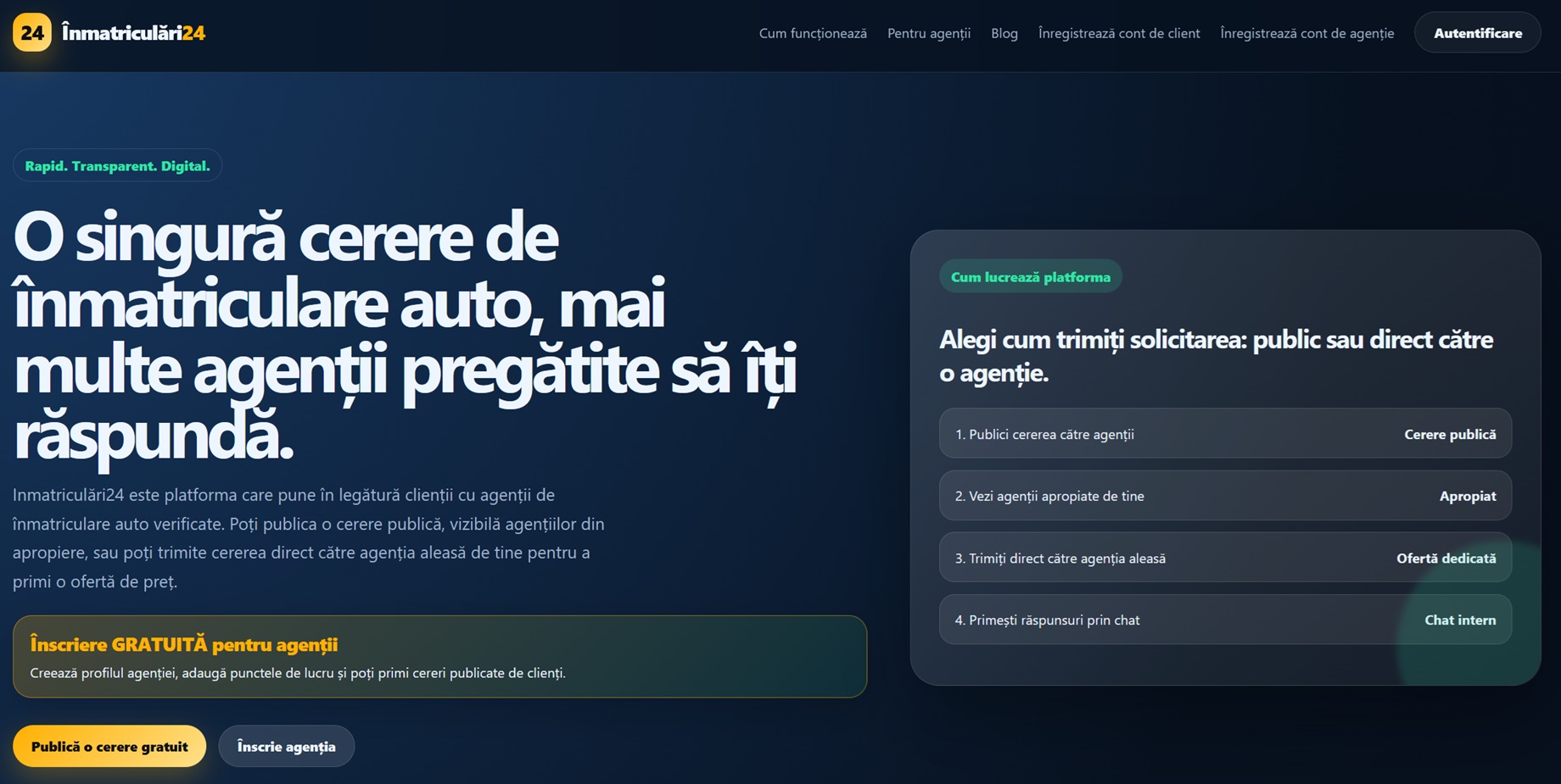 Înmatriculări24.ro - Marketplace pentru agenții de înmatriculări